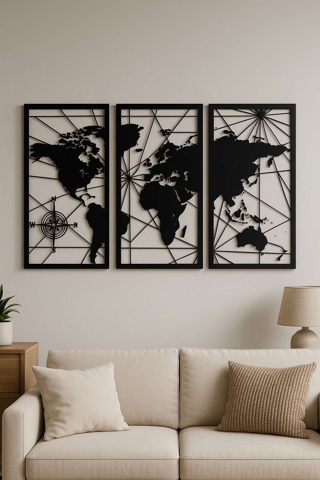 Carte du monde en triptyque